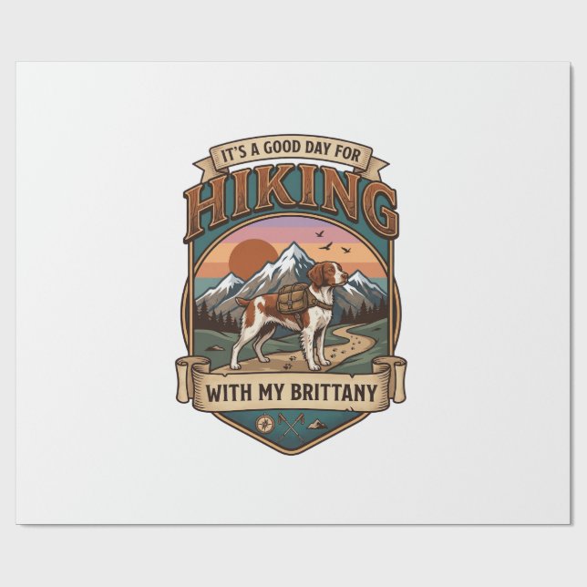 Hiking Brittany Dog Backpack Mountains Wrapping Paper (Flat)