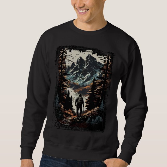 Hiking camping mountains sunset hiker retro 70s vi sweatshirt (Front)