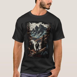 Hiking camping mountains sunset hiker retro 70s vi T-Shirt