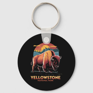 Hiking Camping Retro Yellowstone National Park Bis Key Ring