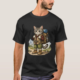 Hiking Cat Backpacker Mountain Camping Outdoor Adv T-Shirt