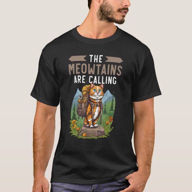 Hiking Cat Hiker Cat Owner Mountain Climbing Kitty T-Shirt (Front)