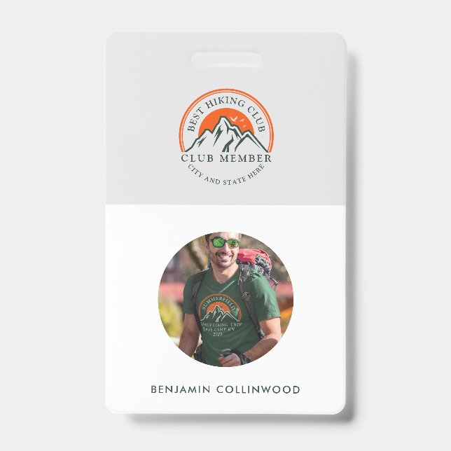 Hiking Club Photo Employee Members ID Badge (Front)