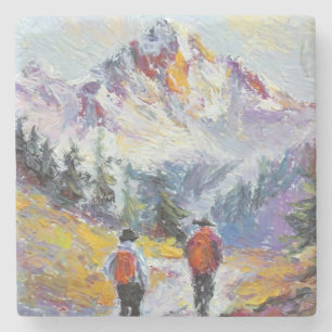 Hiking – Colorado Mountains Painting – Stone Coaster