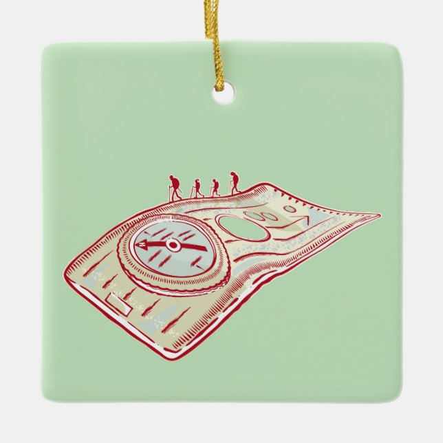Hiking Compass Ceramic Ornament (Front)