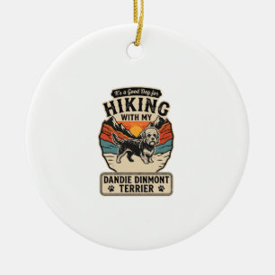 Hiking Dandie Dinmont Terrier Dog Mountain Sunset Ceramic Ornament