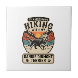 Hiking Dandie Dinmont Terrier Dog Mountain Sunset Ceramic Tile