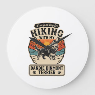 Hiking Dandie Dinmont Terrier Dog Mountain Sunset Large Clock