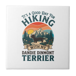 Hiking Dandie Dinmont Terrier Dog Mountains Sunset Ceramic Tile
