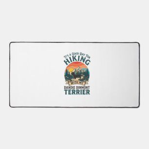 Hiking Dandie Dinmont Terrier Dog Mountains Sunset Desk Mat