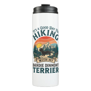 Hiking Dandie Dinmont Terrier Dog Mountains Sunset Thermal Tumbler