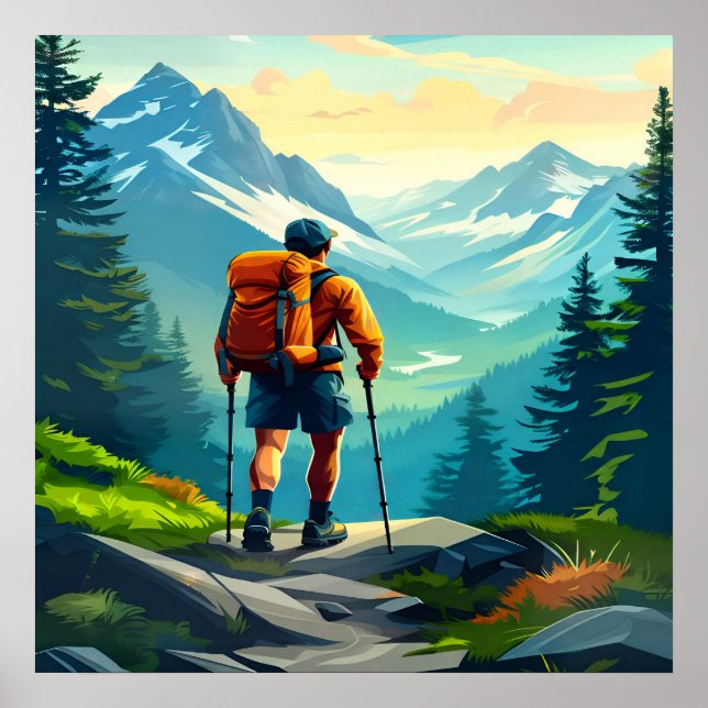 Hiking Digital Art Design Poster (Front)