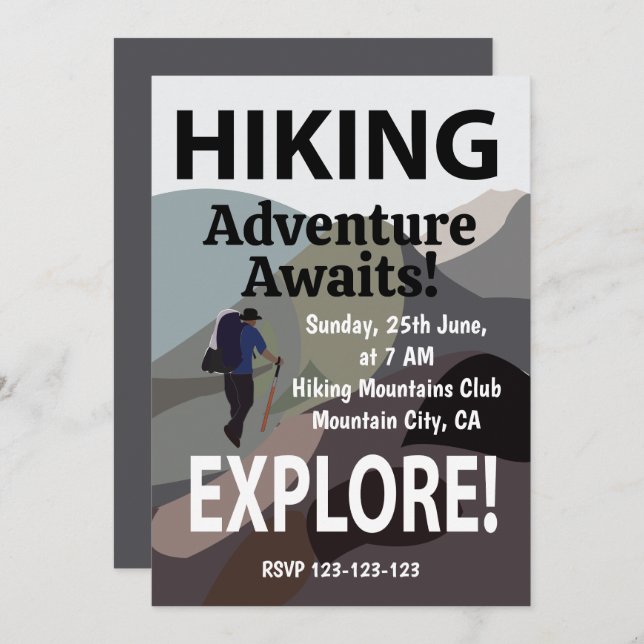Hiking Explore Mountains Adventure Hiking Lovers  Invitation (Front/Back)
