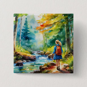 Hiking Girl 15 Cm Square Badge