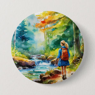 Hiking Girl 7.5 Cm Round Badge