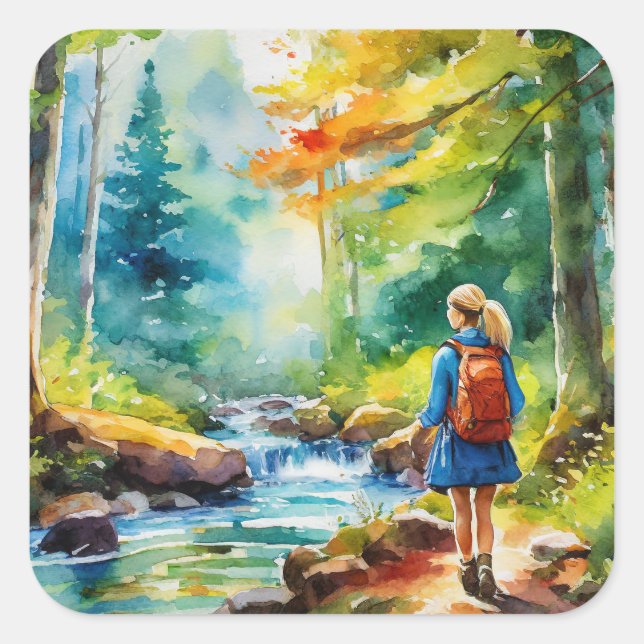 Hiking Girl Square Sticker (Front)