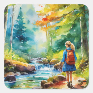 Hiking Girl Square Sticker