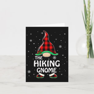 Hiking Gnome Buffalo Plaid Matching Family Christm Card