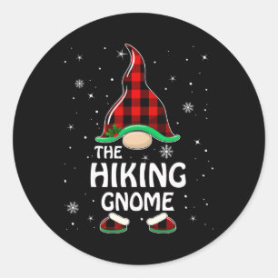 Hiking Gnome Buffalo Plaid Matching Family Christm Classic Round Sticker