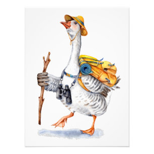 Hiking Goose with Backpack and Binoculars Photo Print