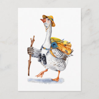 Hiking Goose with Backpack and Binoculars Postcard