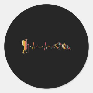 Hiking Heartbeat Ecg Hiker Climber Mountains Hike Classic Round Sticker