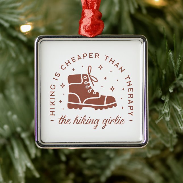 Hiking hiker boots girly retro brown aesthetic metal ornament (Tree)