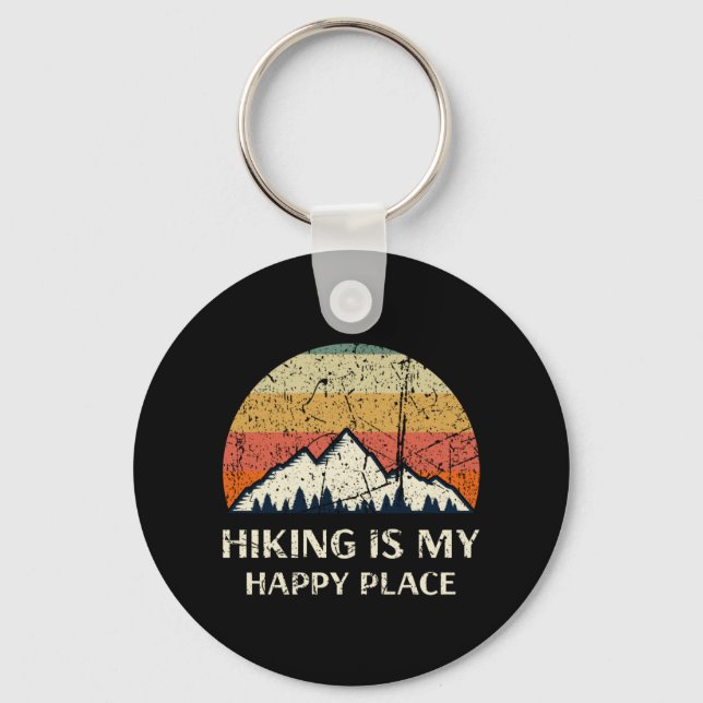 Hiking - Hiking Is My Happy Place Key Ring (Front)