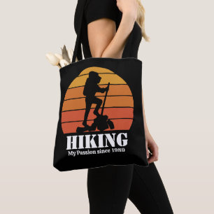 Hiking Hobby Retro Sunset Personalise Tote Bag