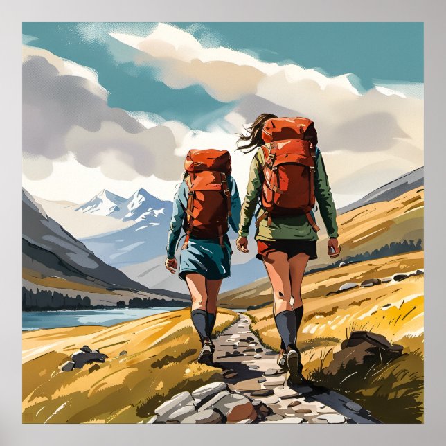 Hiking in the Scottish Highlands Print (Front)