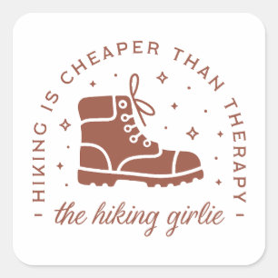 Hiking is cheaper than therapy hiker girlie square sticker