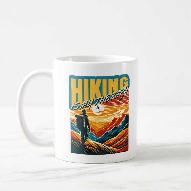 Hiking Is My Therapy Funny Mountains Climbing Hike Coffee Mug (Left)