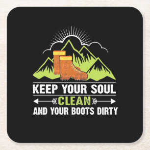 Hiking Keep Your Soul Clean Square Paper Coaster
