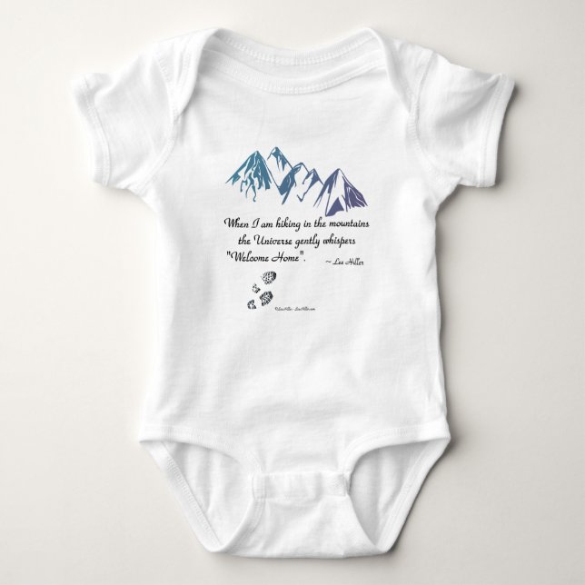 Hiking mountains Universe whispers Welcome Home Baby Bodysuit (Front)