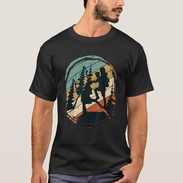 Hiking Nature Forest Trees Hiker Retro Mountain Hi T-Shirt (Front)