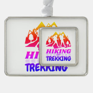 Hiking or Trekking Silver Plated Framed Ornament