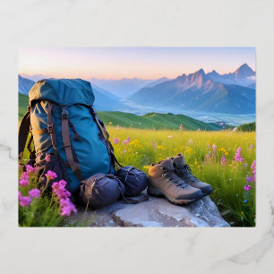 Hiking Outdoors Escape Dicovery Mountains Nature Foil Holiday Postcard
