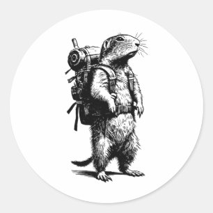 Hiking Prairie Dog Gopher Backpacking Animals Funn Classic Round Sticker