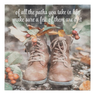 Hiking Quote Boots Autumn Leaves Faux Canvas Print