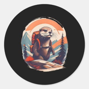 Hiking River Otter Backpacking Animal Lover Vintag Classic Round Sticker