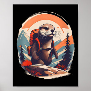 Hiking River Otter Backpacking Animal Lover Vintag Poster