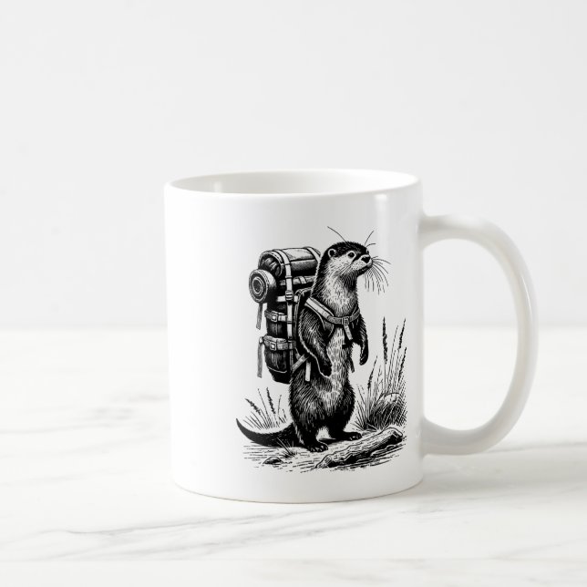 Hiking River Otter Backpacking Animals Funny Cotta Coffee Mug (Right)