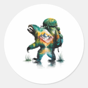 Hiking Sloth Backpacking Mountain Wildlife Waterco Classic Round Sticker
