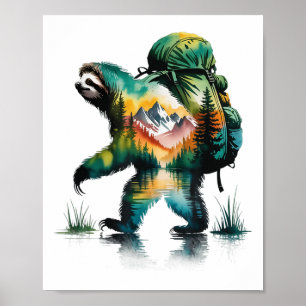 Hiking Sloth Backpacking Mountain Wildlife Waterco Poster