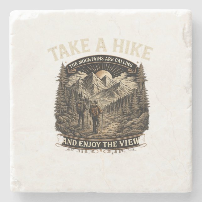 Hiking Take a Hike – The Mountains Are Calling Des Stone Coaster (Front)
