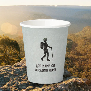 Hiking Theme with rambler and own custom text on Paper Cups