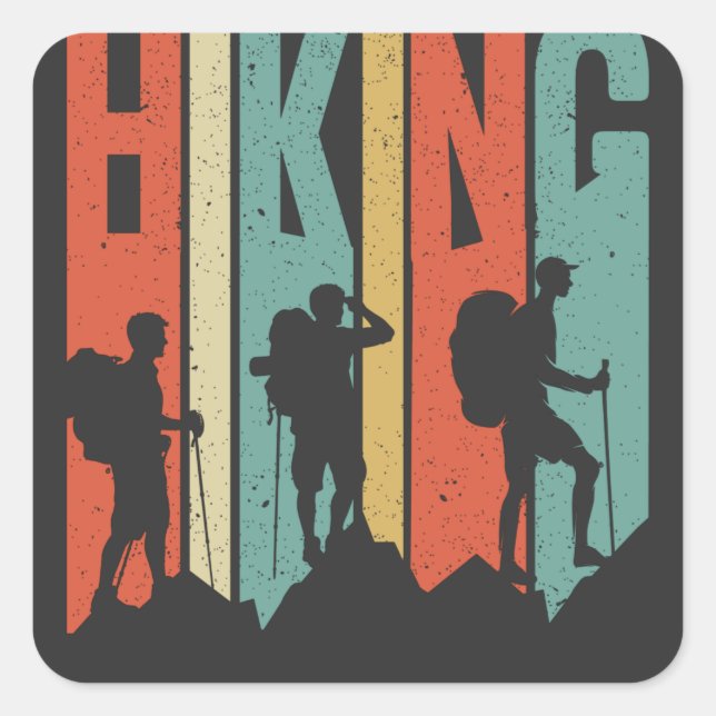 Hiking Themed Adventure Shirt, Vintage Hiking Square Sticker (Front)