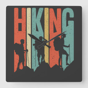 Hiking Themed Adventure Shirt, Vintage Hiking Square Wall Clock