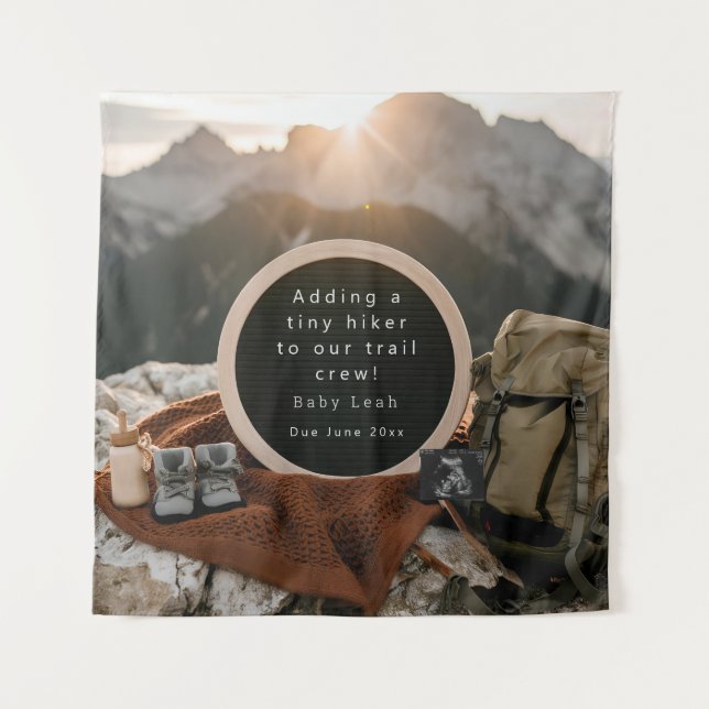 Hiking Themed Pregnancy Announcement Tapestry (Front)