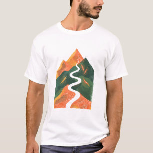 Hiking Trail Through Mountains in Retro Style T-Shirt